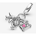 Sterling silver 925 Around the world, plane, globe and suitcase, 3in1 travel bracelet pendant