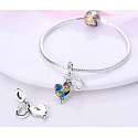 Charm Sterling Silver 925 Rooster and Horseshoe 2-in-1, Animal Bracelet Pendant