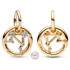 Charm Sterling Silver 925 Gold Plated Zodiac Sign Libra, Pendant Bracelet Charm Sterling Silver 925 Gold Plated Zodiac Sign Libra, Pendant Bracelet