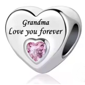 Charm Sterling Silver 925 Grandma Loves You Forever Heart, Bead for Family Bracelet