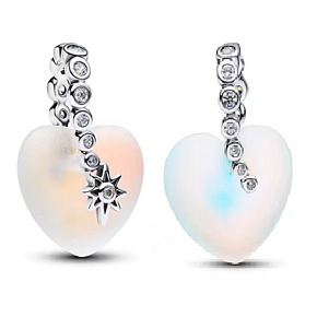 Charm Srdce s hvězdou a opálem, symbol lásky a světla, přívěsek na náramek láska