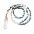 108 Mala Larimar necklace meditation jewelry, natural stone raw crystal, nugget 6 - 9 mm, pendant 8 - 15 x 45 - 70 mm