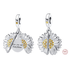 Sterling silver 925 Blossoming sunflower with inscription - You are my sunshine, openable bracelet pendant love