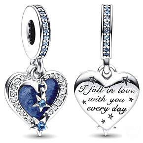 Charm Sterling Silver 925 Heart and Sky Falling Star 2in1, Love Bracelet Pendant
