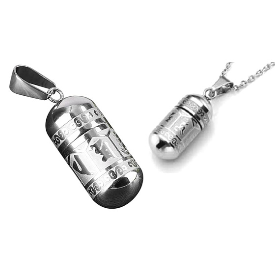 Commemorative urn pendant, Om Man iMantra Buddhist waterproof, stainless steel 28 x 13 mm + chain