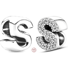 Charm Sterling silver 925 Alphabet letter S, bead for bracelet