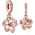 Charm Sterling silver 925 Cherry blossom gold plated in rose color, nature bracelet pendant