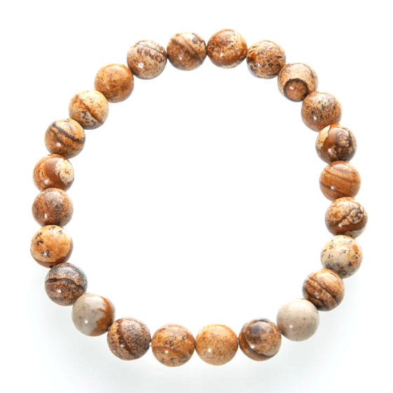 Jasper picture bracelet elastic natural stone, ball 8 mm / 19 cm, stone of positive energy
