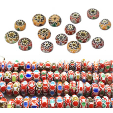 Ancient handmade glass from Nepal bead with iridescent disc 8 mm 1 piece