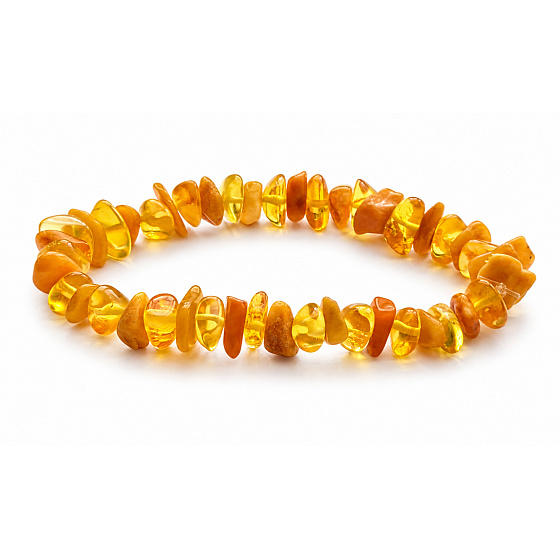 Amber Baltic honey / gold bracelet elastic chopped natural, 16 - 17 cm, solidified sunlight