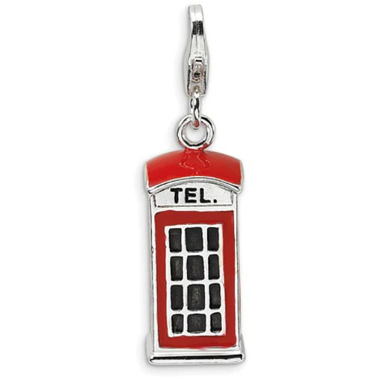 Sterling Silver 925 London Telephone Red Phone Booth 3D, Travel Pendant Bracelet