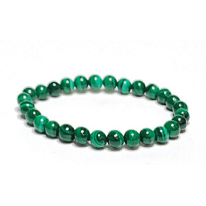 Malachite bracelet elastic natural stone, ball 6 mm / 16 - 17 cm, wishing stone