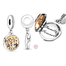 Sterling silver 925 Family Roots with Forever inscription, Tree of Life openable family bracelet pendant