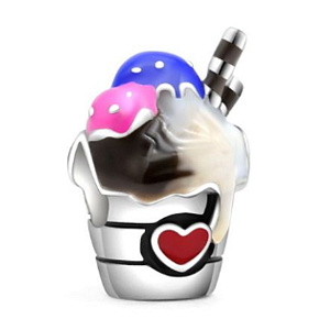 Sterling silver 925 Ice cream cup, bead for bracelet, food and drink