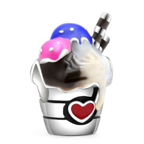 Sterling silver 925 Ice cream cup, bead for bracelet, food and drink