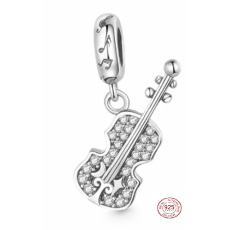 Charm Sterling silver 925 Glittering violin, pendant on bracelet interests