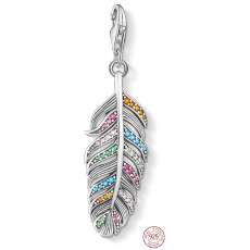 Charm Sterling silver 925 Feather, lobster clasp pendant on bracelet symbol