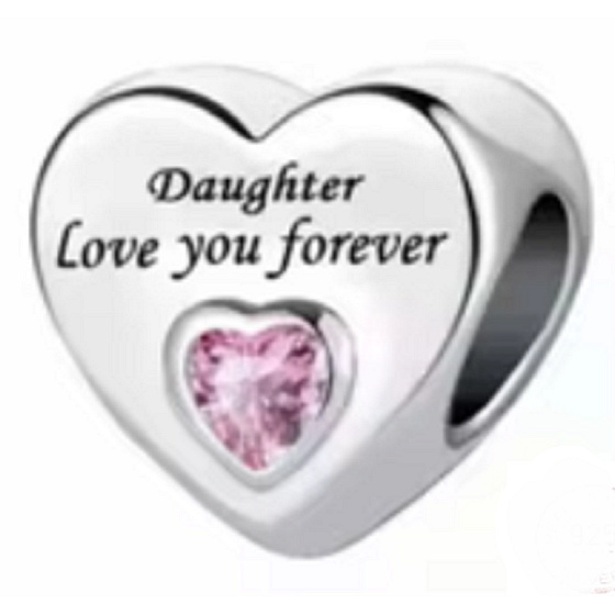 Charm Sterling Silver 925 Daughter Loves You Forever Heart, Bead for Family Bracelet