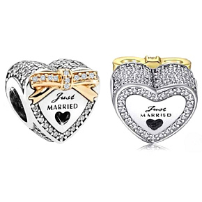 Charm Sterling silver 925 Newlyweds heart bead on love bracelet Charm Sterling silver 925 Newlyweds heart bead on love bracelet