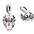 Charm Sterling silver 925 Spider, Black Widow with pink and white cubic zirconia, animal bracelet pendant