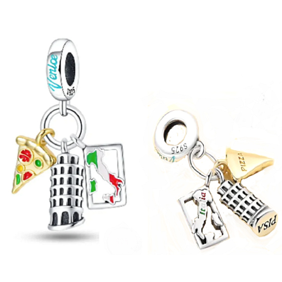Charm Sterling silver 925 Italy Pisa, travel bracelet pendant