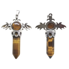 Tiger's eye cross made of alloy and natural stone 5.3 x 3.7 x 12 mm, stone of the sun and earth, brings luck and wealth