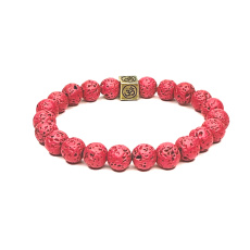 Lava light red with royal mantra Om, bracelet elastic natural stone, ball 8 mm / 16-17 cm, born of the four elements