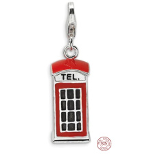 Sterling Silver 925 London Telephone Red Phone Booth 3D, Travel Pendant Bracelet