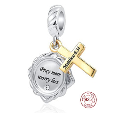 Sterling silver 925 Religious spells Matthew 6:34, 2in1 pendant for bracelet