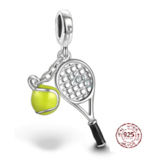 Charm Sterling silver 925 Tennis racket, yellow ball, 2in1 pendant on bracelet sport Charm Sterling silver 925 Tennis racket, yellow ball, 2in1 pendant on bracelet sport