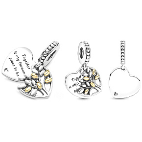 Charm Sterling silver 925 Heart and tree of life 2in1, pendant on bracelet family