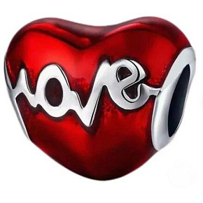 Charm Sterling Silver 925 Red Heartbeat Love, Love Bead Bracelet