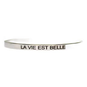Stainless steel bracelet silver with engraving Life is beautiful, open cuff, 4 mm Stainless steel bracelet silver with engraving Life is beautiful, open cuff, 4 mm