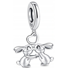 Charm Sterling Silver 925 In Love Bunnies, Animal Bracelet Pendant Charm Sterling Silver 925 In Love Bunnies, Animal Bracelet Pendant