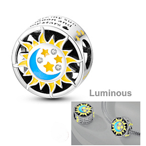 Charm Sterling silver 925 Luminous - Day / night, sun / moon, stopper, clip bead on bracelet universe