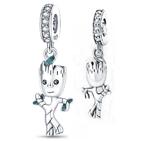 Charm Sterling silver 925 Marvel Guardians of the Galaxy, I am Groott, bracelet pendant