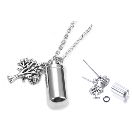 Commemorative urn pendant, Tree of Life waterproof, Stainless steel 10 x 28 mm