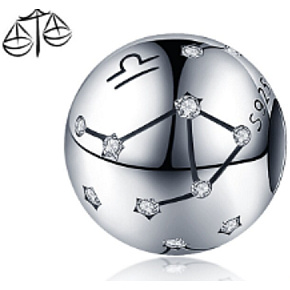Libra zodiac sign, pendant for bracelet silver + cubic zirconia, ball 9 mm 1 piece Libra zodiac sign, pendant for bracelet silver + cubic zirconia, ball 9 mm 1 piece