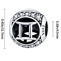 Gemini, zodiac sign, silver + cubic zirconia bracelet pendant, ball 9 mm 1 piece