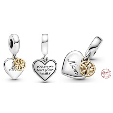 Sterling silver 925 Tree of Life, Heart, Mom, 2in1 family bracelet pendant