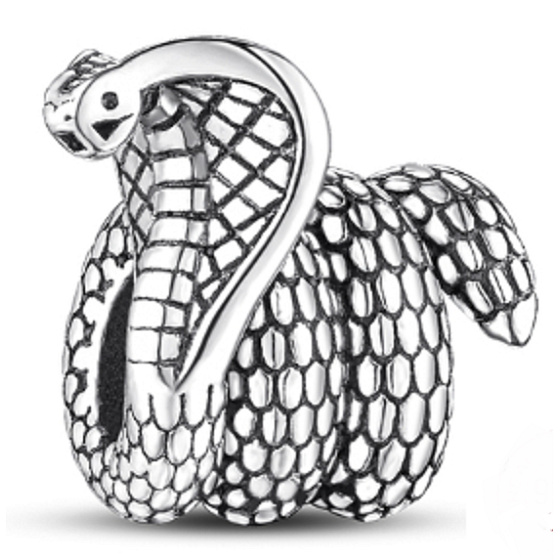 Charm Sterling silver 925 Cobra snake, bead on bracelet animal