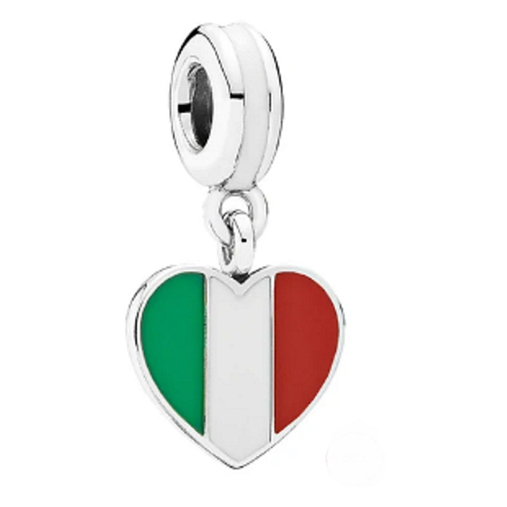 Charm Sterling silver 925 Italian Republic flag heart - I love Italy, travel bracelet pendant