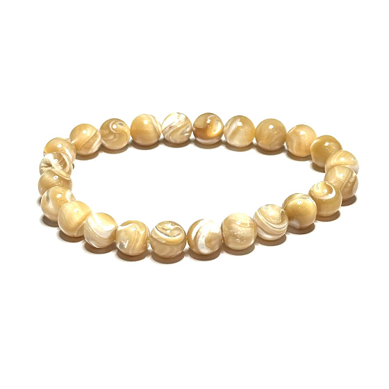 Tridacna Shell Beige Elastic Bracelet Natural Stone, 8 mm Bead / 16 - 17 cm, Stone of Harmony