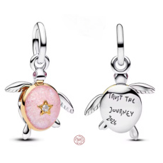 Charm Sterlingové stříbro 925 Želva Trust the Journey s růžovým kamenem, přívěsek na náramek moře