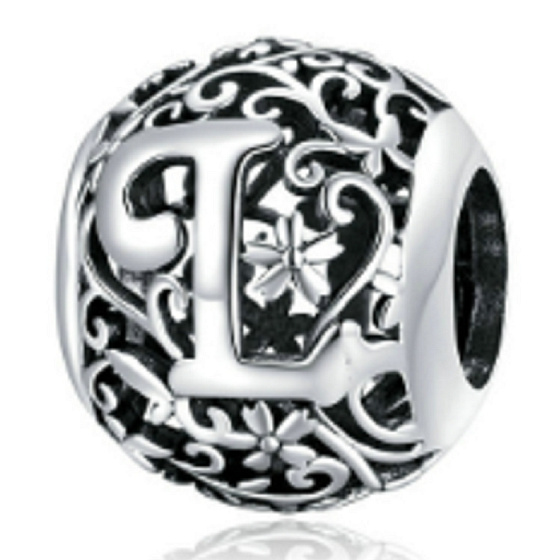 Sterling silver 925 Magic alphabet letter L with flowers, bead for bracelet
