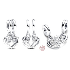 Charm Sterling silver 925 Hearts linked together 2in1, love bracelet pendant