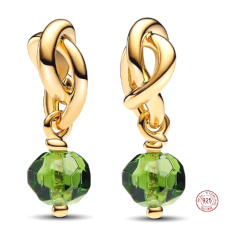 Charm Sterling Silver 925 Intertwined Faceted Eternity Circle Light Green, Bracelet Pendant Symbol August