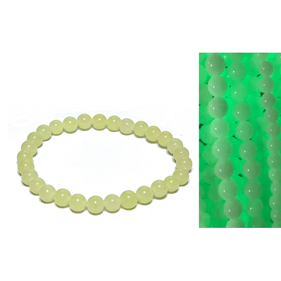 Jade Luminois Light Phosphorescent, yellow glow in the dark, bracelet elastic natural stone, bead 6 mm / 16 - 17 cm