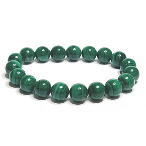 Malachite bracelet elastic natural stone, bead 9 - 10 mm / 16 - 17 cm, wishing stone