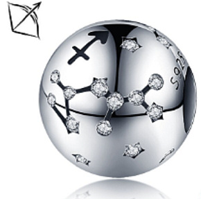 Sagittarius Zodiac sign, pendant for bracelet silver + zircons, ball 9 mm 1 piece Sagittarius Zodiac sign, pendant for bracelet silver + zircons, ball 9 mm 1 piece